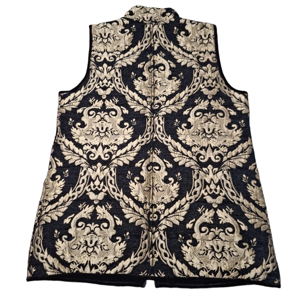 NWT Chico’s Size 2 Black Velvet to Gold Jacquard REVERSIBLE Quilted Vest( LG/12) - Picture 2 of 11